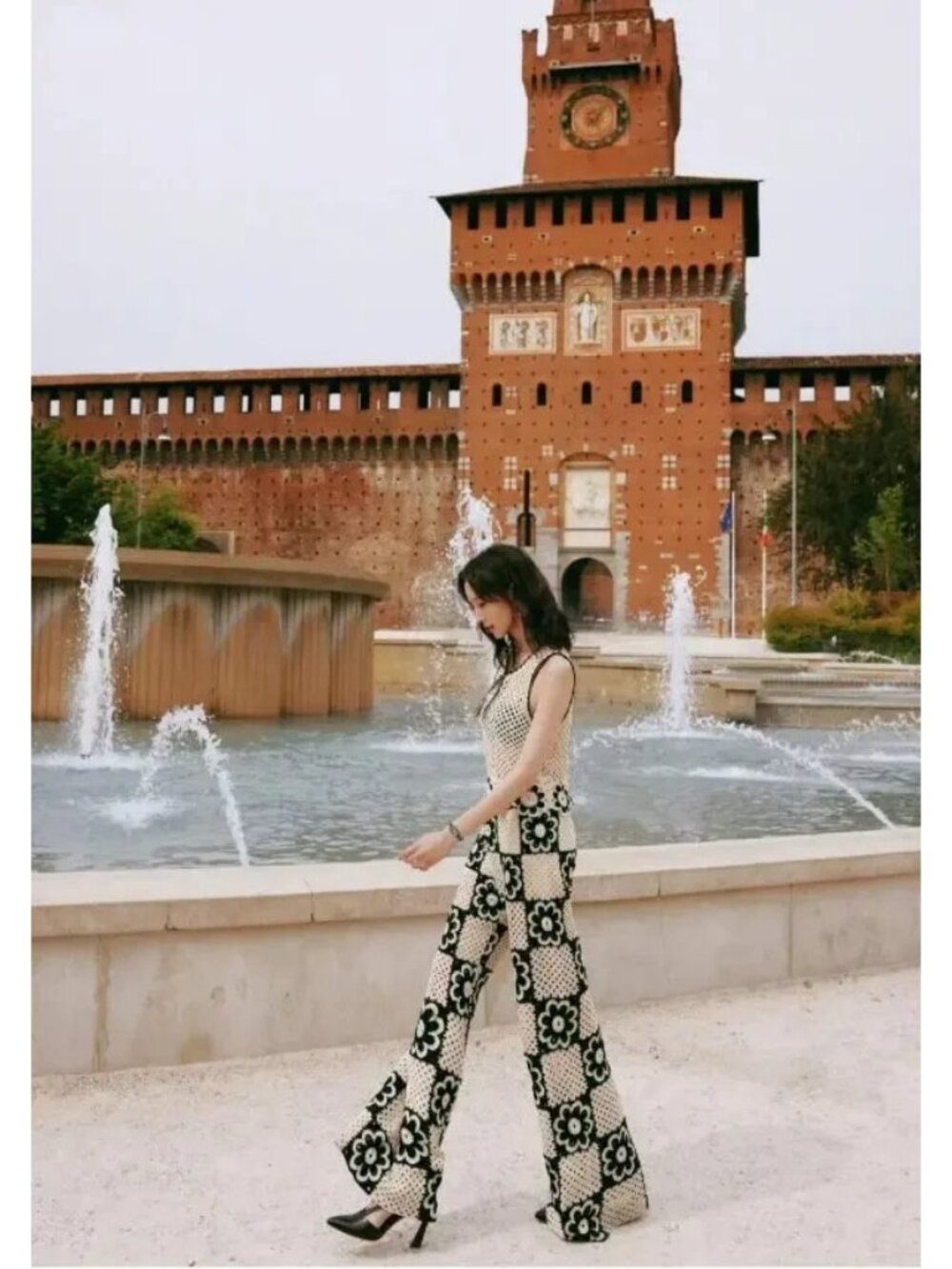 NWT SANDRO Nadav in Beige Black Floral Crochet Wide Leg Pants 40 / US 8 - Picture 3 of 11